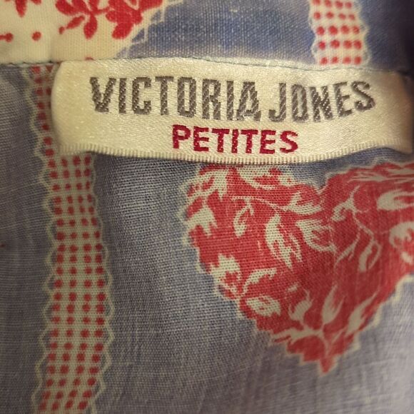 Vintage Victoria Jones blue patchwork heart‎ print shirt - Picture 2 of 8